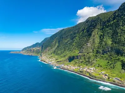 an aerial view of an island in the ocean at Fajã Lodges - Studio Ash in São Vicente