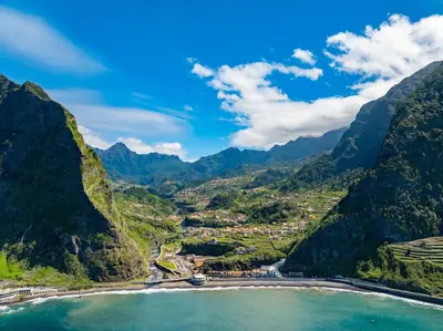 a view of a valley with a river and mountains at Fajã Lodges - Studio Ash in São Vicente
