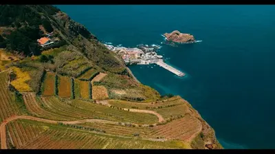 an aerial view of an island in the water at Pôr do Sol II in Porto Moniz
