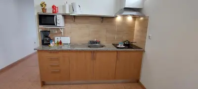 a small kitchen with a sink and a microwave at Apartamento Villa 4 in Ponta do Sol