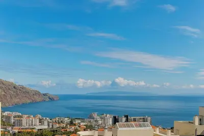 a view of a city and the ocean with buildings at Perla do Oceano - Funchal Sea View with XL Terrace in Funchal