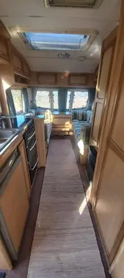 an inside view of an rv with a hallway at Pauls Mobile Home in Baro de So Joo, Portugal in Barão de São João