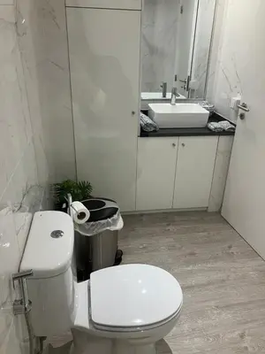a white bathroom with a toilet and a sink at Vista Montanha Funchal in Funchal