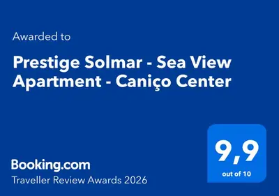a blue sign with the words passive salmon sea view apartment canopus center at Prestige Solmar - Sea View Apartment - Free covered parking - Caniço Center in Caniço