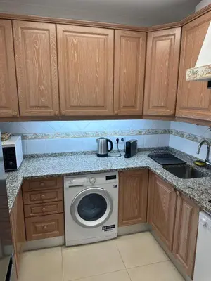a kitchen with a washing machine and a sink at Sunrise Luz Apartament in Luz
