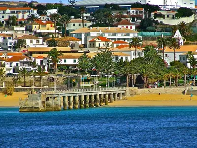 a view of a city with a bridge over the water at Golden Villa - Luxurious Beach Villa in Porto Santo