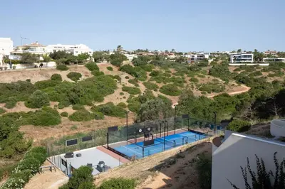 an aerial view of a tennis court on a hill at Beach View Lagos in Lagos