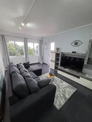 a living room with a couch and a fireplace at Apartment Matur View in Machico