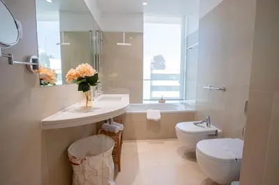 a bathroom with a sink and a toilet and a tub at Plaza Residence in Funchal