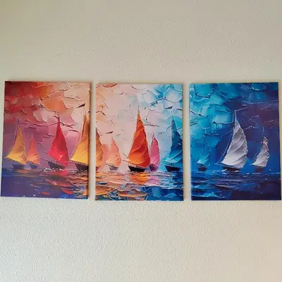 three paintings of boats in the water at Sol II in Funchal