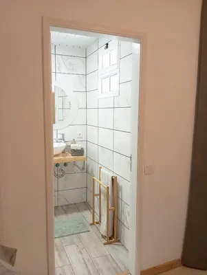 a bathroom with a shower and a sink at Honey Factory House in Santa Cruz