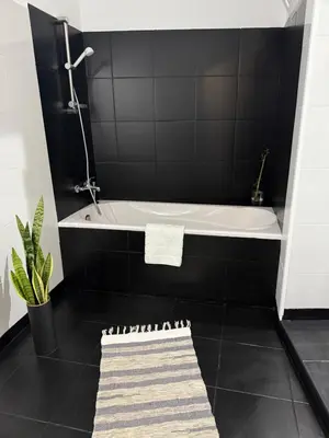 a bathroom with a bath tub and a rug at São Lourenço 3 in Caniçal