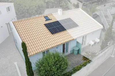 an aerial view of a house with solar panels on the roof at Casa Velha da Lagoa - Peixe by Mth in Ponta do Sol