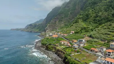 an aerial view of the amalfi coast at Scenic Home with Panoramic Sea & Mountain Views in São Vicente in São Vicente
