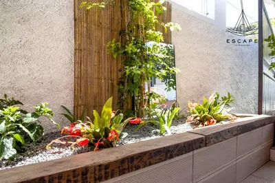 a garden in a building with flowers and plants at Izzys Place by ESCAPE to Madeira in Ponta do Sol