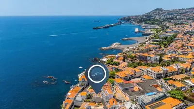an aerial view of a city and the ocean at Port and Stone Villa in Funchal