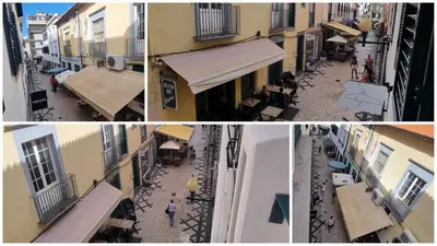 a collage of photos of an alley with tables and buildings at Art House Funchalet in Funchal