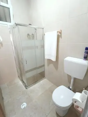 a white bathroom with a shower and a toilet at my flower in Ponta do Sol