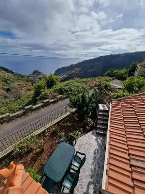 an overhead view of a patio with a table and a road at Pico Ferreira by MTH in Tábua