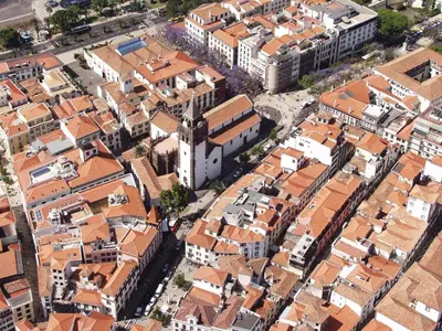 an aerial view of a city with buildings at Capuchinhas Apartment in Funchal