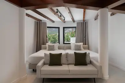 an aerial view of a swimming pool with a house at Garden Villa by An Island Apart in Funchal