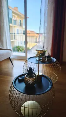 two tables with plants on them in a room at Stay In Funchal- Alto da Pena Apartment in Funchal