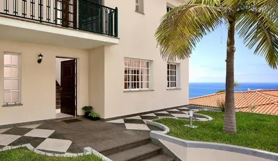 a house with a palm tree next to the ocean at Taste of the Sea by Formosa in Funchal