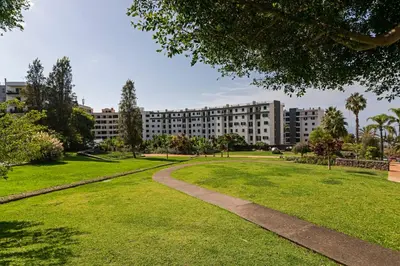 a park with a large building in the background at Apartamento da Silva by An Island Apart in Funchal
