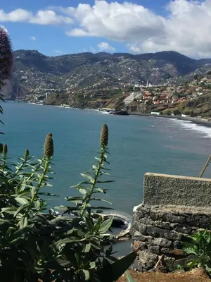 a view of a body of water with mountains in the background at Sunset Ocean View Apartment in Funchal