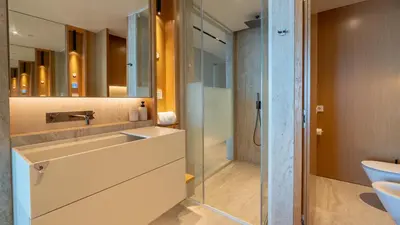 a bathroom with a sink and a shower at Oceanalis by LovelyStay in Funchal