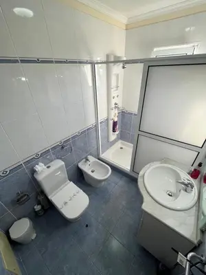 a bathroom with a toilet and a sink and a shower at Casa Costa in Santa Maria Madalena