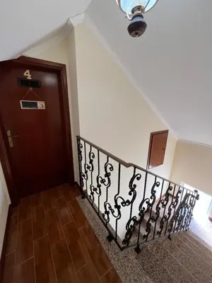 a stairway with a wooden door and a stair railing at Casa Costa in Santa Maria Madalena