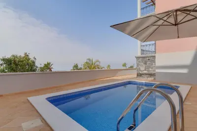 an overhead view of a house with a swimming pool at Luxury Villa Pembe Palheiro Village by Holiday Rental Madeira in Funchal