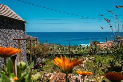 a view of the ocean from a garden with flowers at GuestReady - Magical refuge in Madeira in Seixal