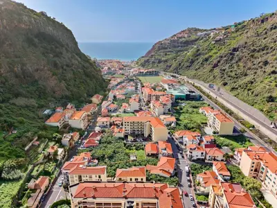 an aerial view of a town in the mountains at Ribeira Brava Studios - J in Ribeira Brava