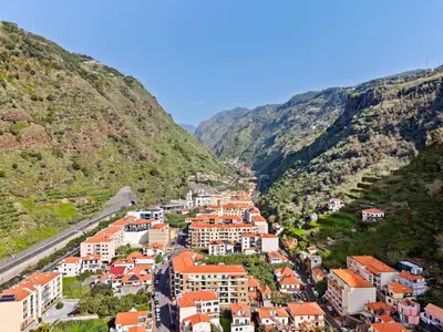 an aerial view of a town in the mountains at Ribeira Brava Studios - H in Ribeira Brava