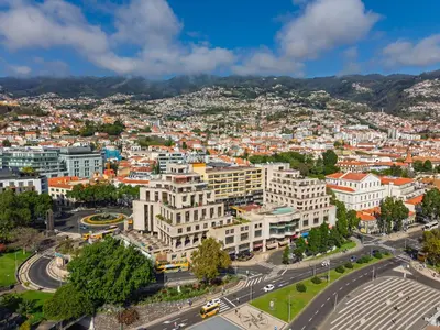 an aerial view of a city with a street at Upgrade Paradise Marina in Funchal