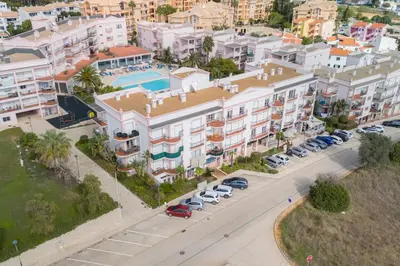 an aerial view of a city with buildings at Beachside oasis with Pool in Luz