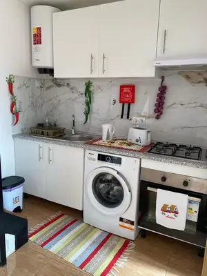 a kitchen with a washing machine and a sink at Vista Clara in Ponta do Sol