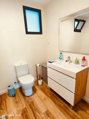 a bathroom with a toilet and a sink and a mirror at Apartment with Mountain View in Funchal