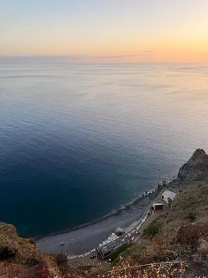 an aerial view of a beach at sunset at Sunny Luxury Apartment Canico in Caniço