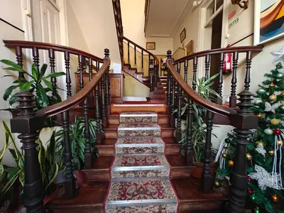 a staircase in a house with a red carpet at Mirasol Guesthouse in Funchal