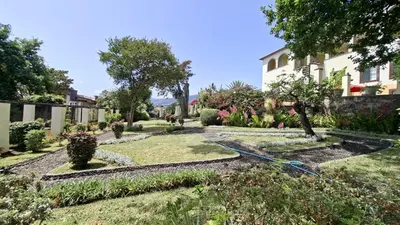 a garden with a garden hose in the yard at Elegant and Relaxing Seaview Apartment with Pool in Funchal