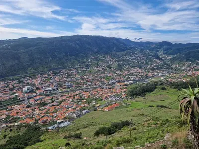 an aerial view of a town on a hill at D - DELIGHTFUL Cottage with FREE Private Parking in Machico