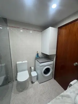 a bathroom with a toilet and a washing machine at Ávila Holidays in Funchal