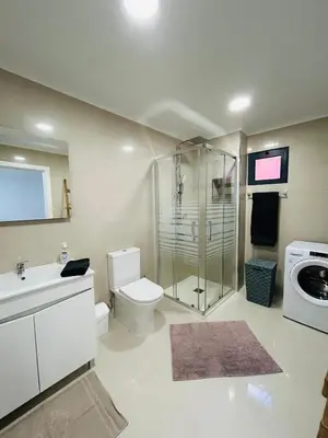 a bathroom with a toilet and a sink and a washing machine at Carreira Vicente by Olá Madeira in Funchal