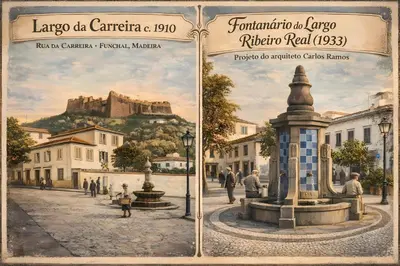 a painting of a street with a fountain and a castle at Carreira Dreamscape - 3 bedrooms in Funchal