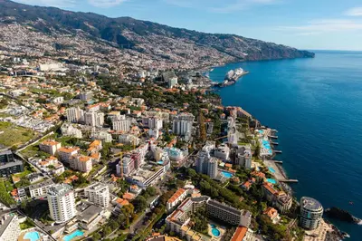 an aerial view of a city next to the water at Villa Favila by Madeira Dream Stays in Funchal
