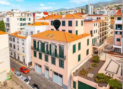 an overhead view of a building in a city at Old Town Charm Apartment Funchal in Funchal