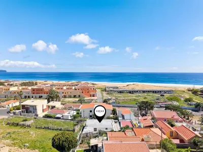 an aerial view of a town with a sign that says go at Casa Do Cabeco in Lapeiras